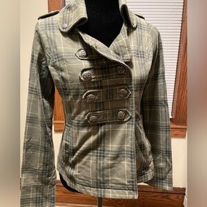 Olive Plaid Pea Coat